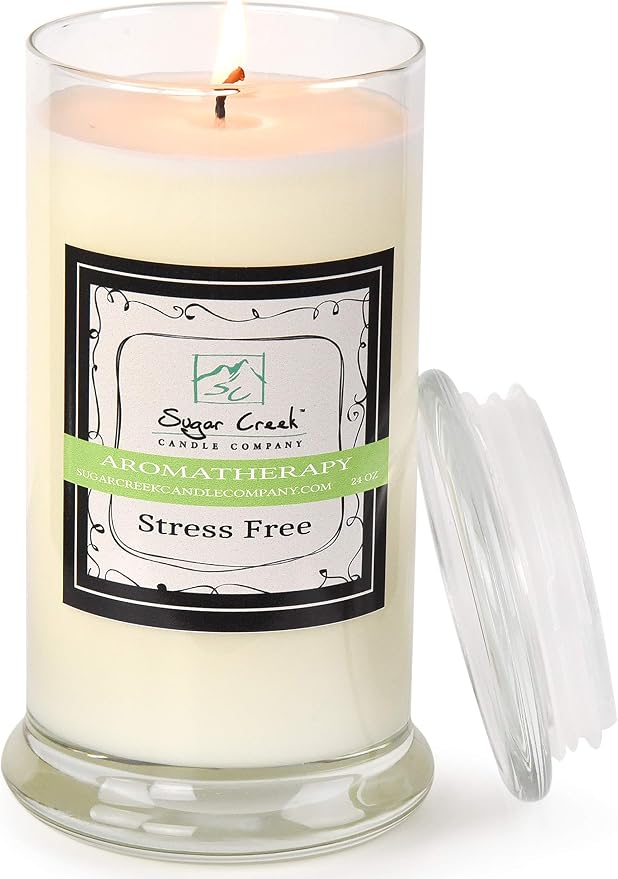 Aromatherapy Soy Wax Scented Candle - Stress Relief (Eucalyptus Mint) | Non Toxic - Essential Oils | 150 Hours Burn Time (24 ounces Heavy Glass) | Sugar Creek Candles