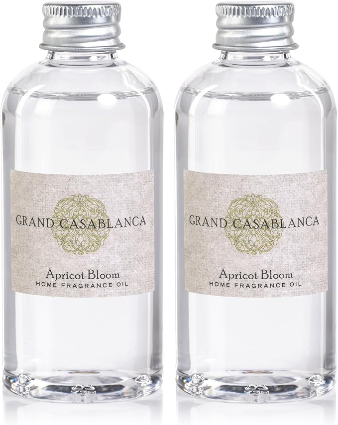 Zodax Grand Casablanca Porcelain Oil Diffuser Refills - Scented Oil for Aromatherapy Diffusers - Ideal for The Office, Living Room, Bathroom, and Home - Apricot Bloom Scent - 1.69 Oz. - Set of 2