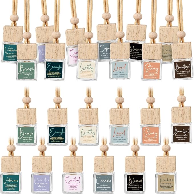Funnymoom 12 Pack Fathers Day Church Gifts Bulk Christian Empty Hanging Car Diffuser Bottles Essential Oil Christian Gifts for Women Men Dad Religious Party Favors (Square)