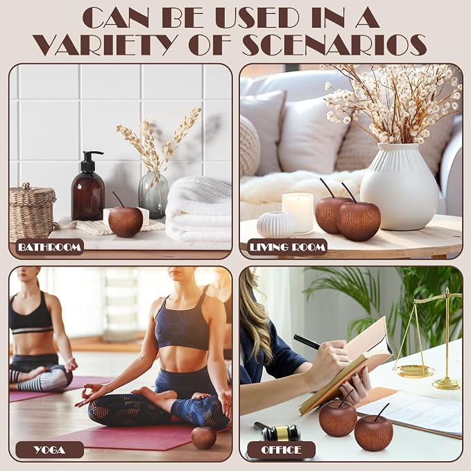 Novabright 4 Pcs Mini Wooden Apple Shaped Essential Oil Diffuser Portable Aromatherapy Diffuser Decorations Farmhouse Rustic Air Freshener for Car Home Bedroom Office Desktop Sauna Yoga Spa Centers