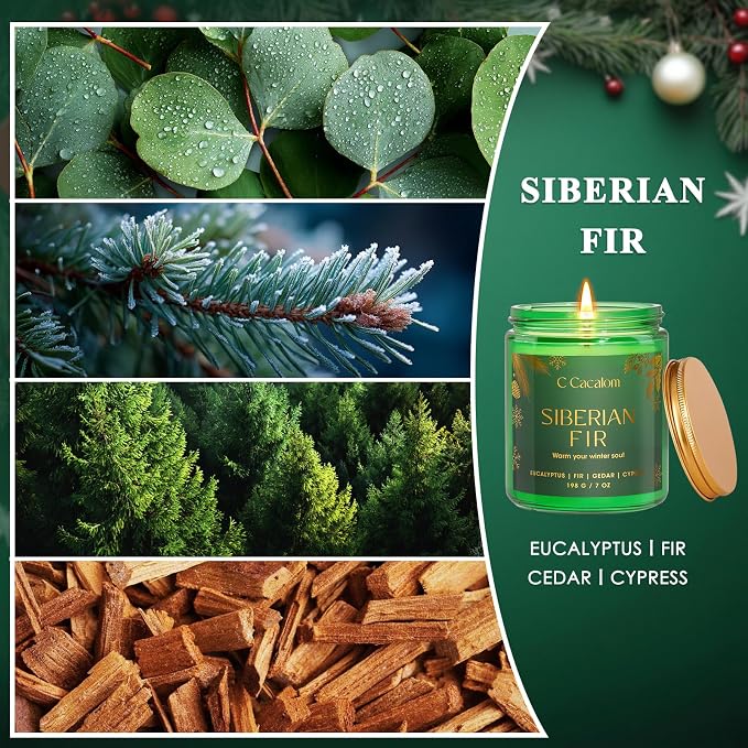 Siberian Fir Christmas Soy Candles for Home Decor, Non-Toxic Aromatherapy Scented Candles for Holiday Gifts, Cozy Cute Jar Candle, Winter Candle for Women Men