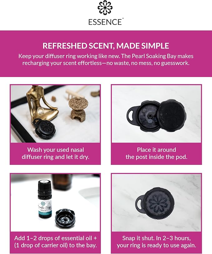 Essence Pearl Travel Case | Nausea Relief Essential Oil | Aromatherapy Nasal Diffuser & Essential Oil Carrying Case | Peppermint & Ginger Blend | Travel-Friendly Kit | Black Pod