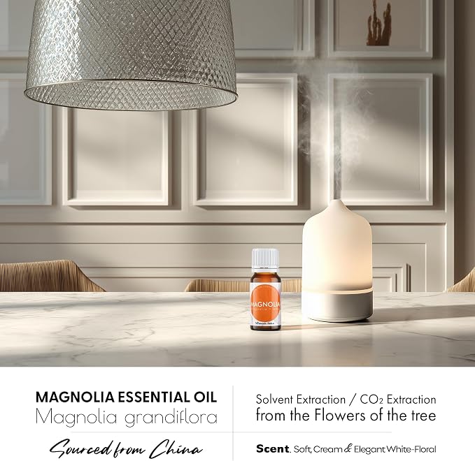 Organic Magnolia Essential Oil | 100% Pure & Natural Magnolia alba Flower Oil with Soft Creamy Floral Aroma | for Diffuser, Candle Making & DIY Aromatherapy Blends, 0.34 fl oz