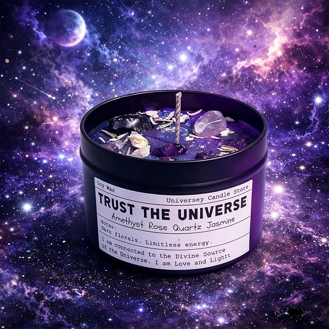 Manifestation Healing Chakra Candles, Energy Balance & Emotional Support Spiritual Candle for Law of Attraction Ritual, Empowering Women Gifts, Birthday & Graduation Present（Trust The Universe