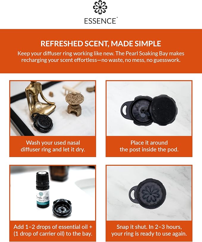 Essence Pearl Travel Case | Orange Essential Oil | Aromatherapy Nasal Diffuser & Essential Oil Carrying Case | Uplifting Citrus Scent | Travel-Friendly Kit | Black Pod