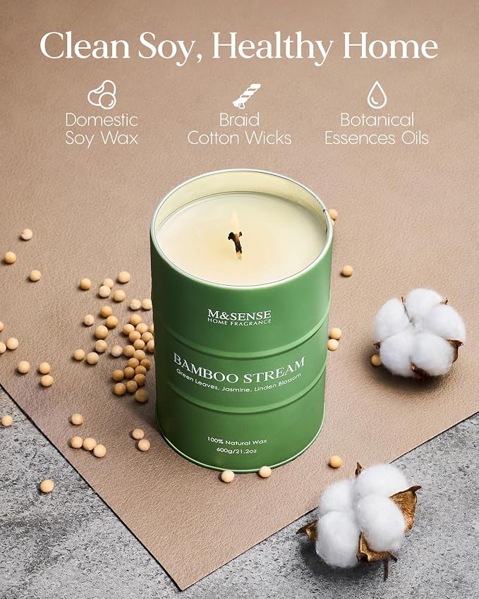 M&SENSE Bamboo Scented Candles Natural Non Toxic, Large Aromatherapy Candle for Stress Relief Meditation Relaxing, Housewarming Gifts for Women Men, 21.2oz 120 Hour Long Burning