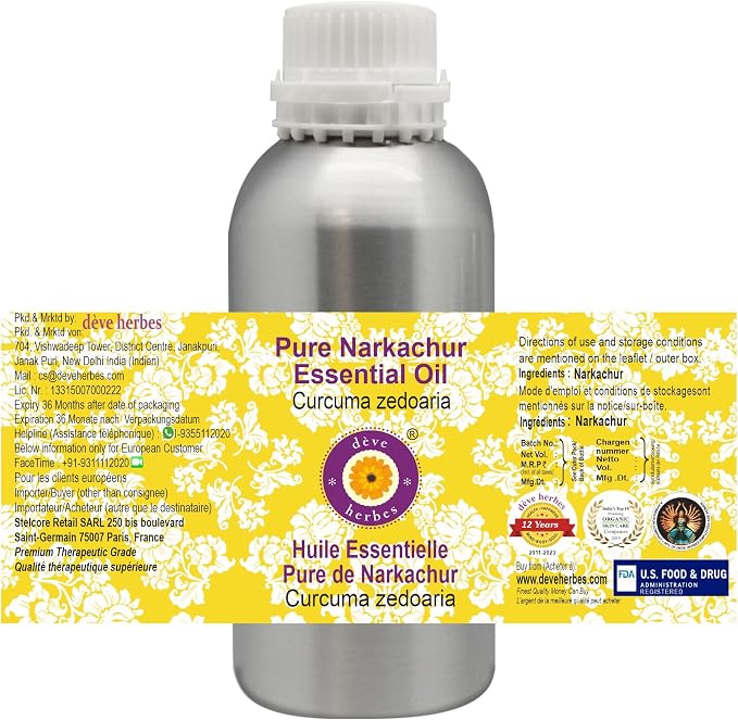 Deve Herbes Pure NAR Kachur Essential Oil (Curcuma zedoaria) Steam Distilled 1250ml (42 oz)