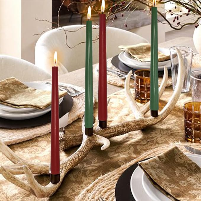 Dripless Taper Candles Red Candlesticks,10 inches Long Tapered Candle Green Candle Sticks Christmas Dinner Candles for Home Decor Home Weddings Festive Seasons Holiday,8-RG