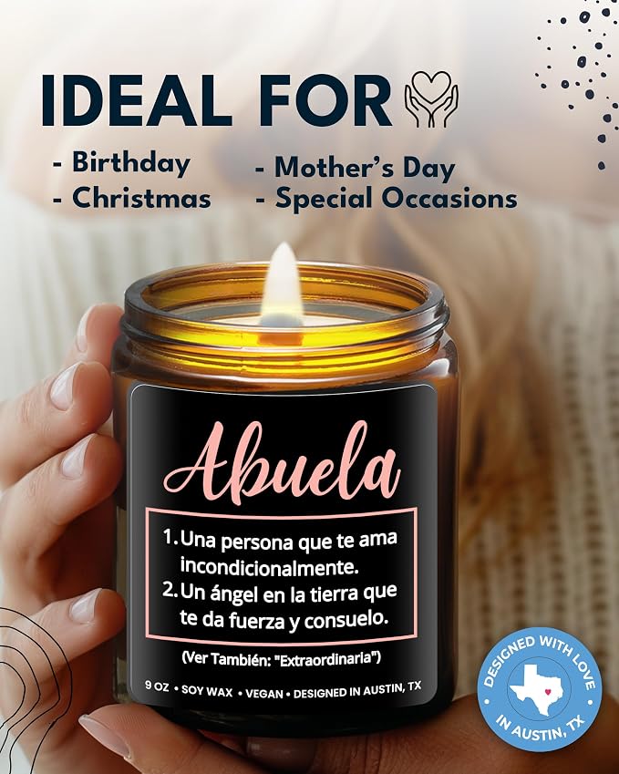 Abuela Candle, Best Grandma Gifts from Grandchildren in Spanish, Regalos para Abuela en Español, Thoughtful Present from Granddaughter or Grandson, Birthday, Mother's Day, Christmas, Gift Ready