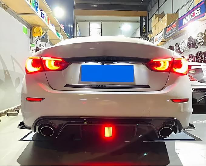 Rear Diffuser with Light Fit for Infiniti Q50 2014 2015 2016 2017, Add-on Body Kit Rear Bumper Lower Lip Splitter Exterior Accessories (Carbon Fiber Style)