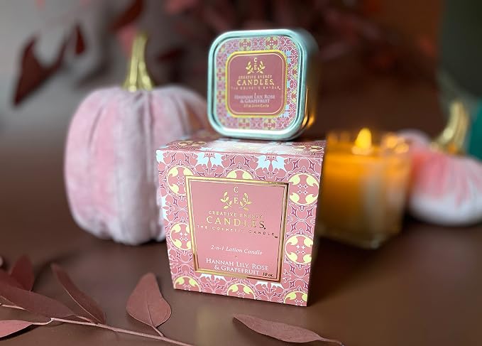 Lotion Candle - Hannah Lily Rose & Grapefruit Scented Massage Candles for Self Care, Soy Wax Candle with Essential Oil Blends, Coconut Oil, and Vitamin E, 55 Hour Burn Time