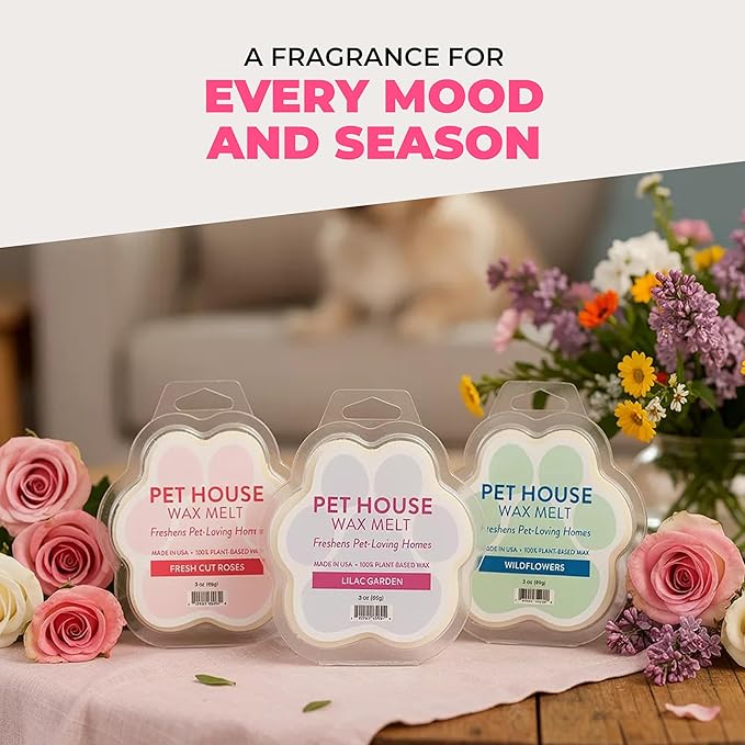 One Fur All Pet House Spring and Summer Wax Melts for Pet Odor, Natural, Plant Based Soy Wax Melts, Long Lasting Fragrance for Fresh Smelling Homes, Pink Sugar