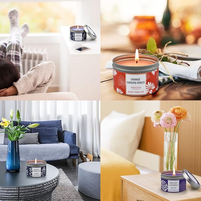 Scented Candle Gift Set for Women, 3 Pack Large Soy Wax Candles in Tins, 6.2 oz Each, 30-35 Hr Burn, Lavender, Orange Blossom & Mahogany Woods