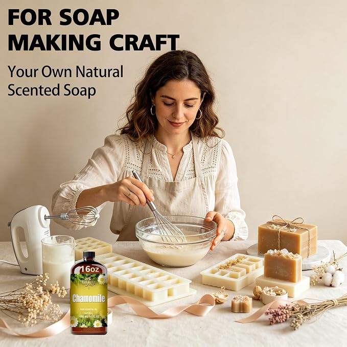 Chamomile Essential Oil, Chamomile Oil 16 Fl Oz 480ml for Diffuser Yoga Soap & Candle Making – with 0.33 Oz Roller Ball & Funnel YHSESSE Essential Oils