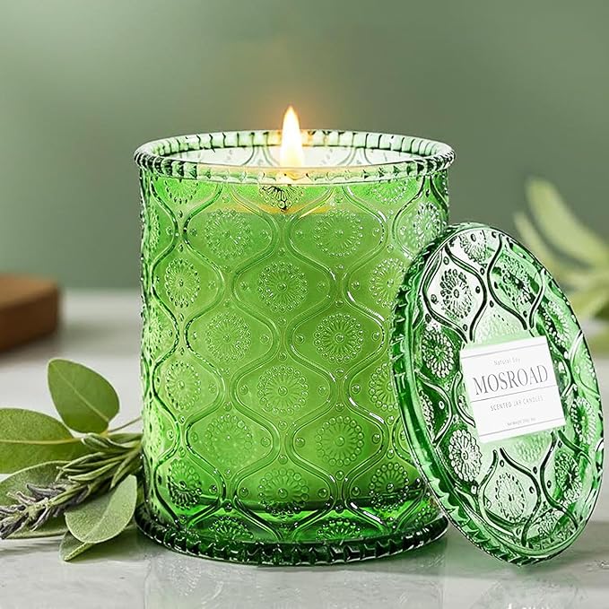 Sage & Eucalyptus Scented Jar Candle, Non Toxic Natural Soy Wax Home Fragrance Candles, Luxury Aromatherapy Candle for Cleansing & Relaxation, Stress Relief, Meditation, Yoga,Home Spa & Meditation