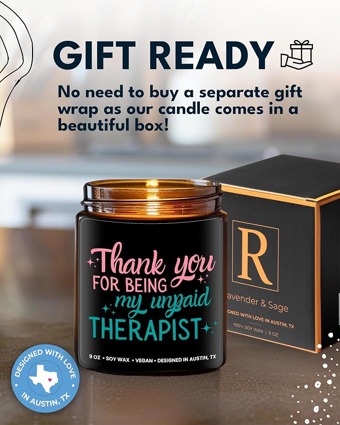 Funny Candle for Best Friend, Thank You for Being My Unpaid Therapist Candle, Unique Best Friend Candles for Women, Funny Friendship Gifts, Gifts for Bestfriends, Birthday, Christmas, Gift-Ready