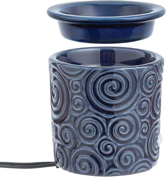 Blue Swirl Ceramic Candle Warmer Electric with Safety Timer | Automatic Plug in Fragrance Warmer for Scented Wax Melts, Cubes, Tarts | Air Freshener Set for Home Décor, Office, and Gifts