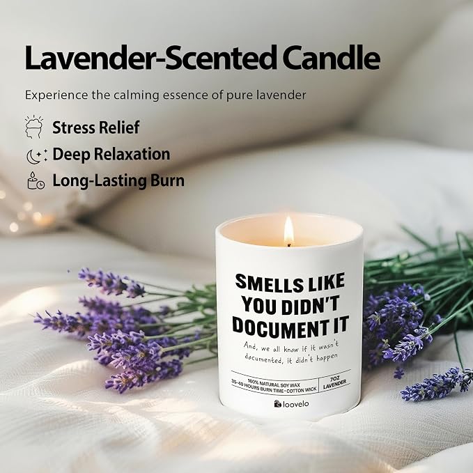 Smells Like You Didn’t Document It Funny Office Gifts for Boss Coworker HR Human Resource Scented Candle Home Office Jar Candle Soy Wax (7 oz, Lavender)