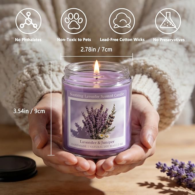 Homsolver Soothing Lavender Scented Candle, Natural Soy Candles with 50+ Hour Burn, Soft Juniper Lavender Fragrance Gift for Women, Men Friends, Everyday Use, Comfortable Spaces (Boutique Gifts Size)