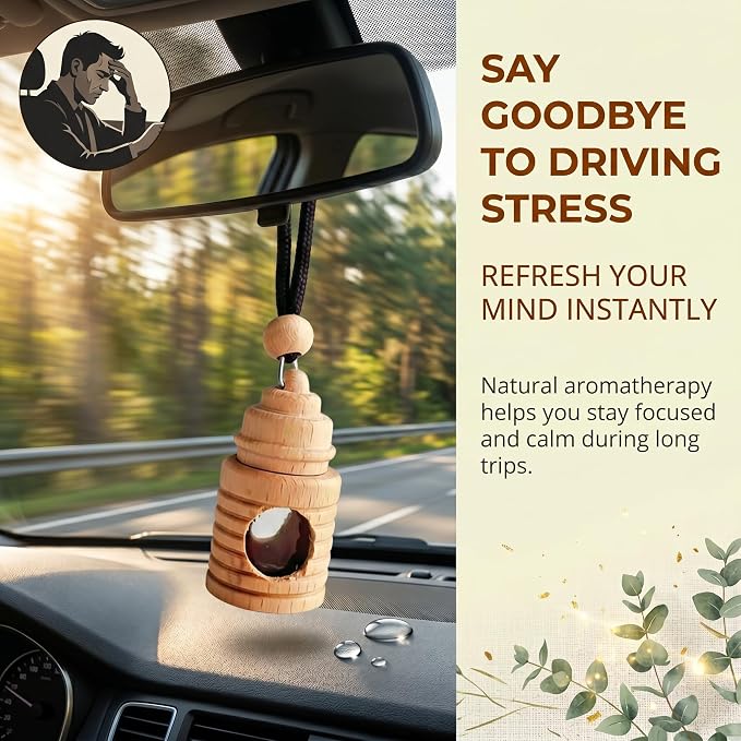 2 Pack Hanging Car Air Freshener Diffuser, Refillable Glass Bottle with Wooden Cap, Long Lasting Drift Car Air Freshener for Essential Oils - Car Fresheners, Car Accessories-A6