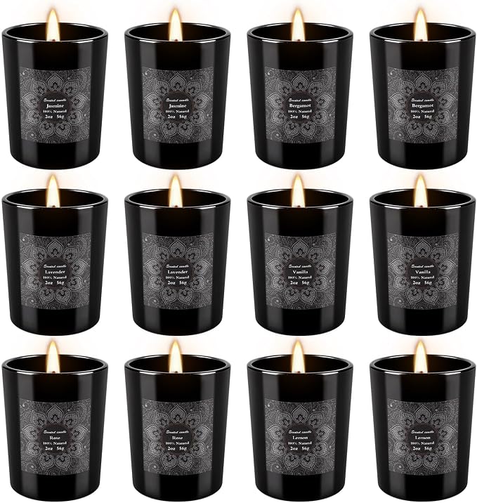12-Pack Scented Candles Gift Set, 2oz Soy Wax Aromatherapy Candles with 6 Assorted Fragrances, Hand Poured Natural Essential Oil Jar Candles for Home Office Yoga Decor, Birthday Christmas Mother's Day
