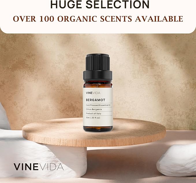 VINEVIDA Bergamot Essential Oil 10 mL - Undiluted, Pure, Vegan, Sustainable, and Recyclable Glass Bottle