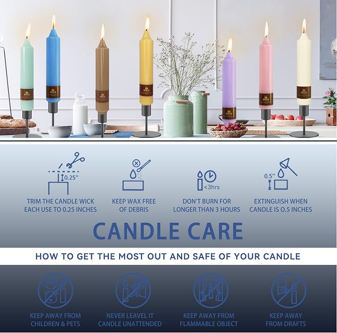 Navy Short Taper Candle 7 Inch Candlesticks Unscented Dripless Tapered Candle Set for Home Decor Wedding Party Dinner Candles, 4 Pack