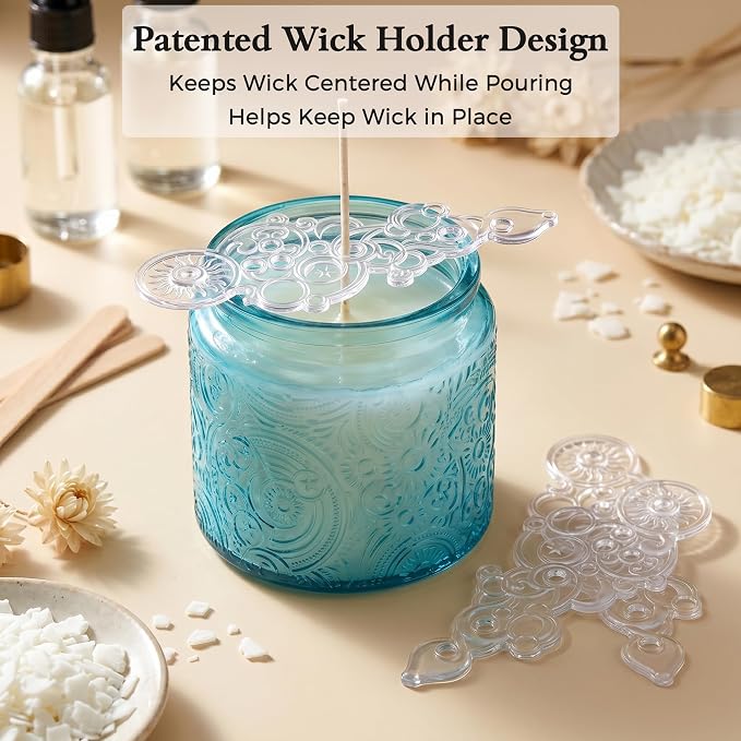 10 oz Blue Sun Moon Stars Candle Jars with Metal Lids, 9 Pack | Patented Embossed Design, Includes Wick Centering Devices & Warning Labels, Multiple Color Options