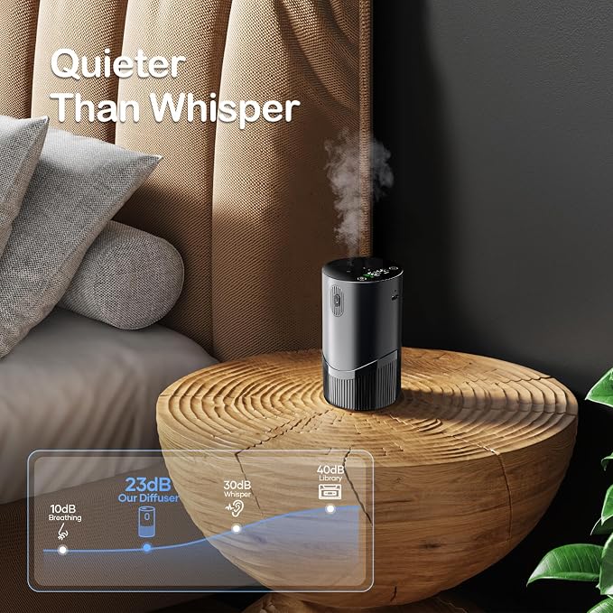 Waterless Diffuser for Essential Oil-Aroma Scent Diffusers for Home Car Mini Aromatherapy Nebulizer Battery Operated Small Air Diffuser Machine 4 Mist Level 1/2/3/4/6H Timers Auto-off for Hotel 5-20ML