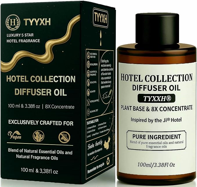 Hotel Diffuser Oil Inspired by Ji Hotel – Fragrance & Essential Oil Blend for Waterless, Cold Air, Ultrasonic & Reed Diffusers – Green Tea, Rose, Vetiver – Home, Spa, Office – 3.38Fl Oz