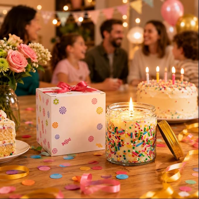 Viyffo Happy Birthday Candle - Caramel & Vanilla Cupcake, 18oz Large Non Toxic Soy Scented Candle, Decorative Colorful Jar Candle, Birthday Gift for Women, Mom & Sisters, Yourself, Friends
