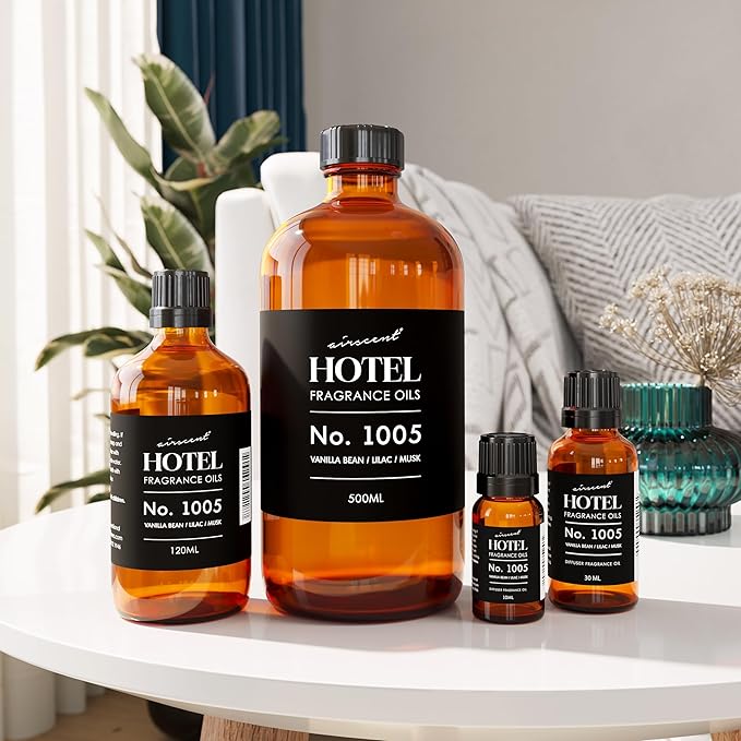 AirScent Hotel Diffuser Oil No. 1005 - Vanilla Lilac Sandalwood - 500 mL | Hotel Scent Dupe - Premium Fragrance Oil for Ultrasonic and Waterless Diffusers and Crafting - 16.9 fl oz Dropper Bottle