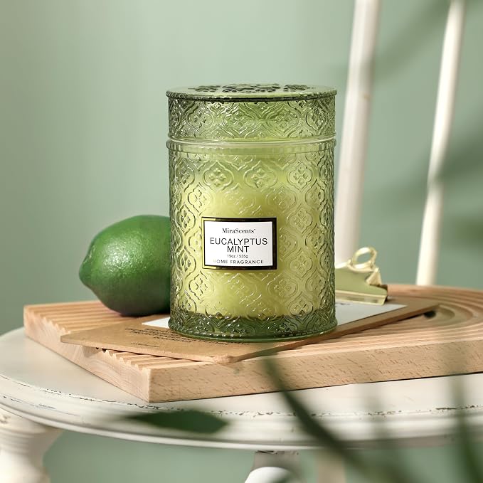 Eucalyptus Mint Scented Candles, Large Natural Soy Candle, 88 Hours Burning Time,Christmas Winter Decorative Candles in Glass, Aromatherapy Candle Gift for Women, 19oz