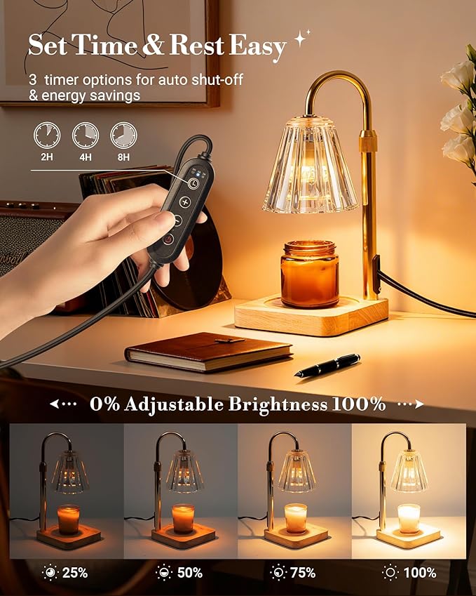 Marycele Candle Warmer Lamp with Timer & Dimmer - Mothers Day Gifts for Women Mom Her, Aesthetic Office Home Decor, Adjustable Height Wax Melter for Candle Jar & 3-Wick Candles (2 Bulbs Included)