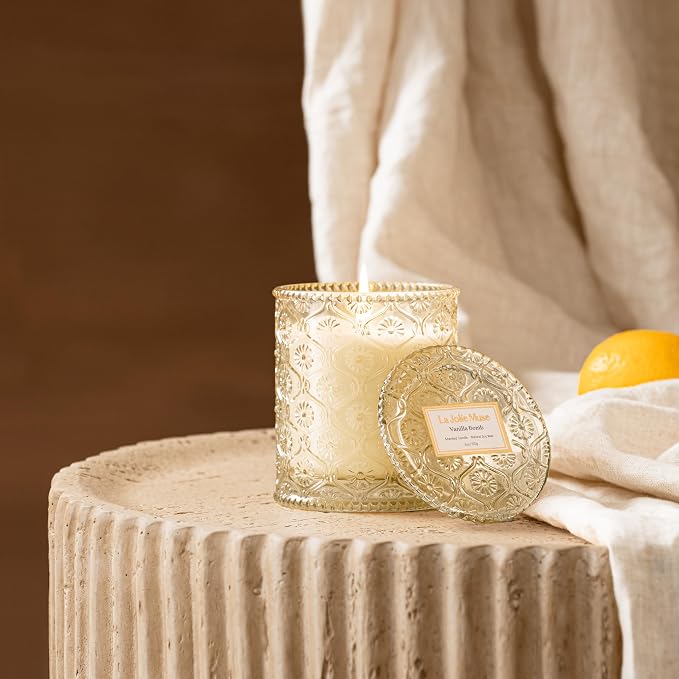 LA JOLIE MUSE Vanilla Zest Scented Candles for Home, Natural Soy, 40 Hrs | Luxury Jar Candle, Clean Non Toxic, Gift for Women & Men, Decorative Gourmand Candles, Pretty Candle, Lemon Coconut Bergamot