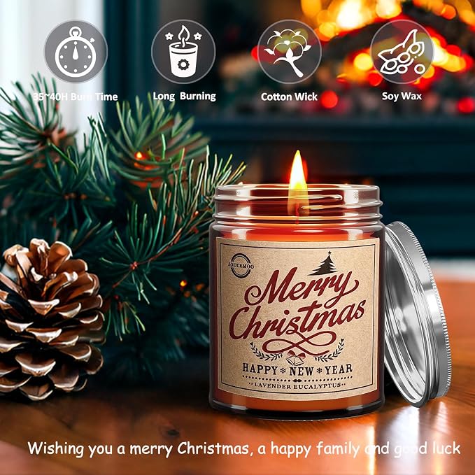 Christmas Candles Gifts, Scented Candles, Lavender Eucalyptus Candles for Home Scented, 7oz Soy Wax Aromatherapy Candle, Calming Candle, Gifts for Women