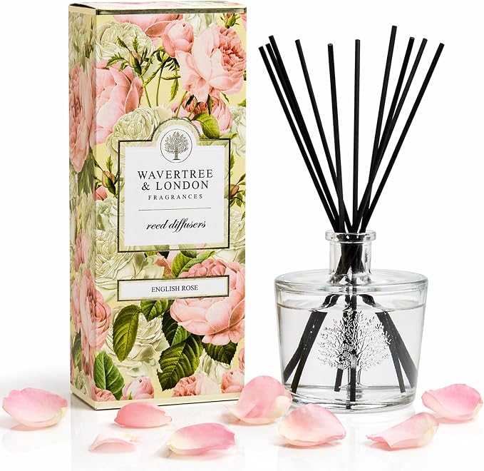 Wavertree & London Natural English Rose Scented Reed Diffusers Set - Long Lasting Aromatherapy Air Freshener Diffuser with Sticks for Home & Office | 250ml Scented Diffuser with 6 Months Scent Life