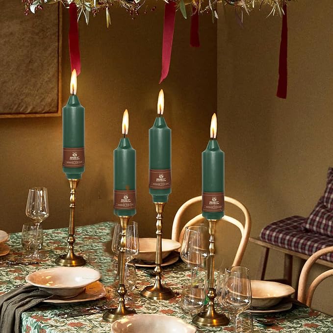 5 inch Short Candlesticks Dark Green Taper Candles 4 PCS for Dinner Household Wedding Party Home Décor Candles