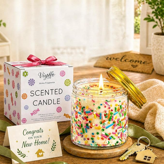 Viyffo Large 18oz New Home Candle - Vanilla & Cedarwood, House Warming Gifts Candle, Non Toxic Soy Scented Candle, Colorful Jar for Home, Living Room, Bedroom, Bathroom Decor, Housewarming Gift