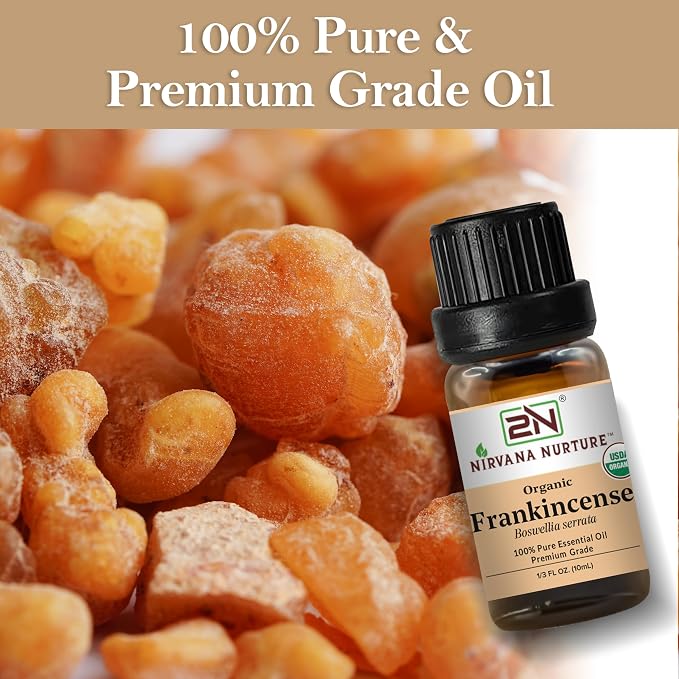 Frankincense Essential Oil, USDA Certified Organic, 100% Pure Undiluted, Aromatherapy Oil for Diffuser, Hair & Skin Care