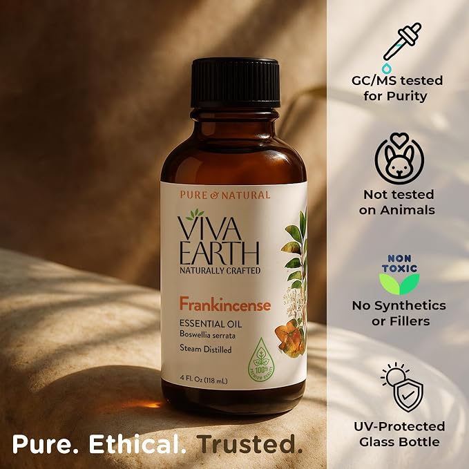 Frankincense Essential Oil – 100% Pure and Natural Frankincense Essential Oil for Skin, Hair and Scalp, Diffusers, Massage, DIY Soap and Candle Making, – with Dropper, 4 oz