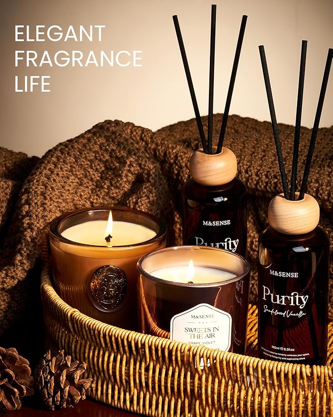 M&SENSE Reed Diffuser Set, Ginger Ylang Ylang Scented 6.3 fl oz Natural Essential Oil Diffusers with Sticks, Non-Toxic Organic Air Freshener, Long-Lasting Fragrance Oils for Home Bathroom Study Office