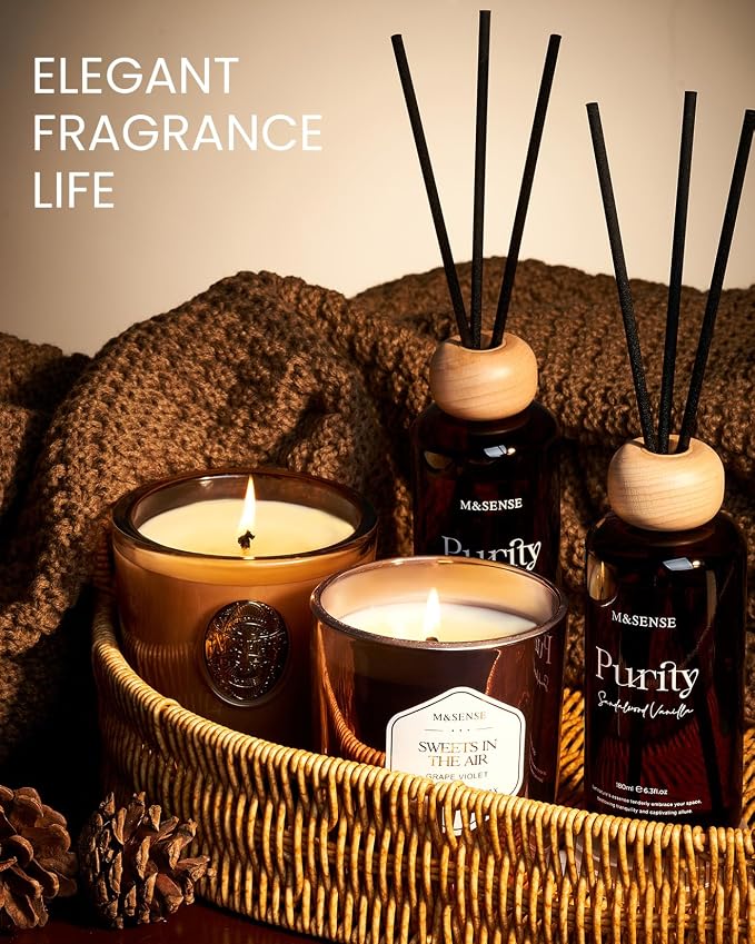 M&SENSE Linen Scent Reed Diffuser | 6.3 fl oz Natural Essential Oil Diffuser with Sticks, Non-Toxic Housewarming Aromatherapy Diffuser Gift for Bathroom & Shelf Decor