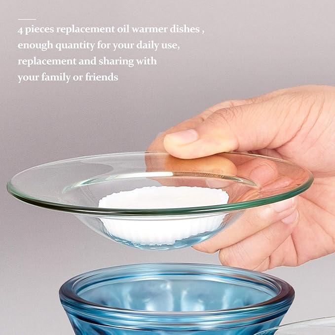 Patelai 4 Pcs 4.5 Inches Replacement Oil Warmer Dish Round Glass Dish Wax Melt Candle Warmer Bowl Plate Lid Tray for Aroma Lamp Electric Lamps Oil and Tart