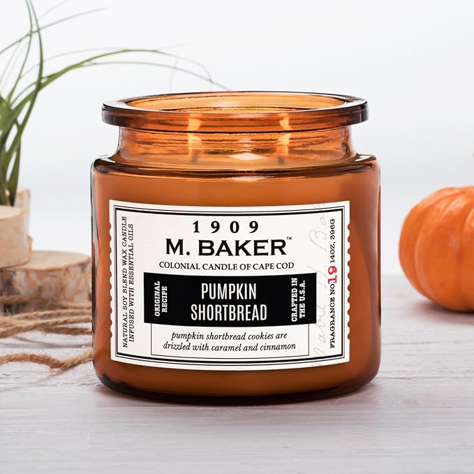 Colonial Candle Pumpkin Shortbread Scented Jar Candle | 2-Wick Natural Soy Blend Wax Candle for Home | Relaxing Aromatherapy Candle Infused with Essential Oils | M. Baker Apothecary Glass Jar Candle