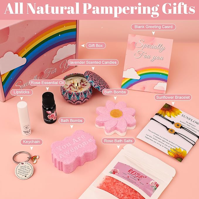 10-Piece Rose Pamper Gift Set for Women, "You Are Awesome" Self Care Kit, Relaxation Bath Spa Hamper, Get Well Soon Gifts (Rose-Special)