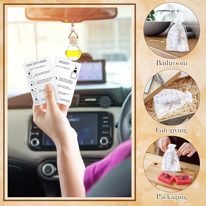 Boao 25 Sets Hanging Car Air Freshener Diffuser Bottles Empty Bulk with Car Diffuser Instruction Cards Organza Bags Glass Refillable Essential Oil Fragrance Aromatherapy Pendant (Round,Clear)