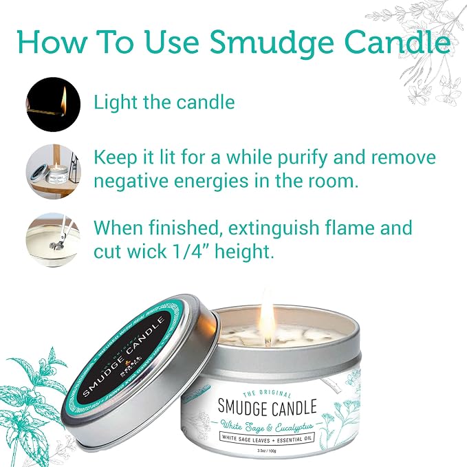 SOUL STICKS Smudge Candle for Cleansing House, Meditation, Chakra Healing, Aromatherapy | 3.5 Ounce Smudge Candle for Spiritual Cleansing (White Sage & Eucalyptus)