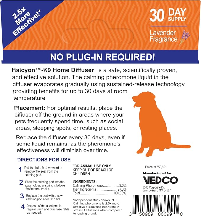 Vedco Halcyon K9 Calming Home Diffuser for Dogs Starter Kit