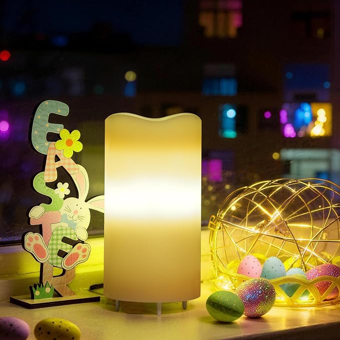 XingsLight Easter Decorations Flameless Candle Projector – LED Pillar Candle with Bunny, Chick & Egg Projection Lights |Remote Control & Timer, Easter Basket Stuffer Gift